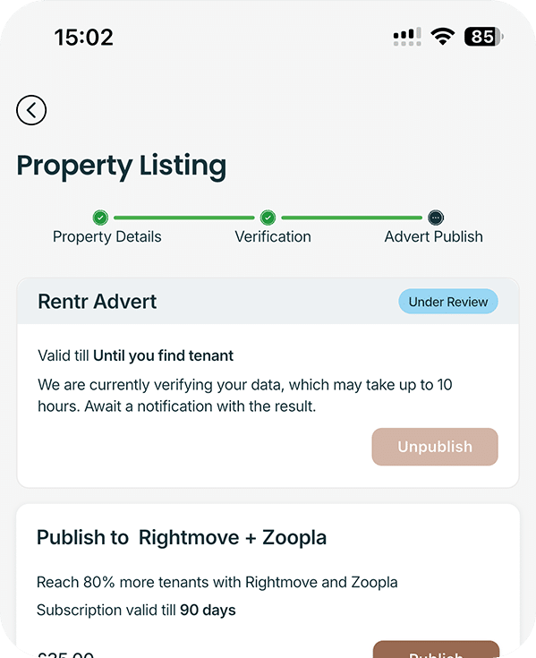 Property listing frame